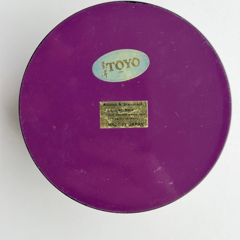 Vintage Toyo Iris Lacquer Ware Trinket Box Set Purple Floral Japan